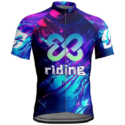 Herren Radtrikot Geometrisch Buchstaben Zahlen Kurzarm Fahhrad T-Shirt Trikot mit 3 Gesäßtaschen Mountainbike MTB Schnelltrocknend Anatomisches Design Feuchtigkeitsableitend Atmungsaktiv Sport Image