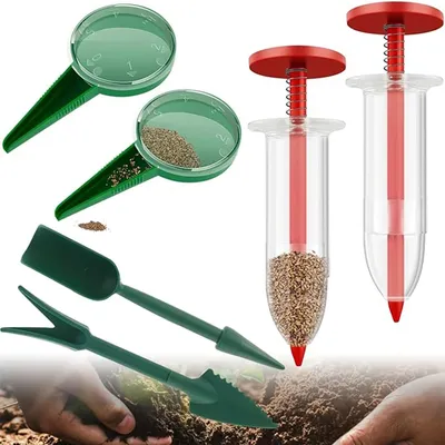 6Pcs Mini Sowing Seed Dispenser Plastic Manual Syringe Seeder Handhold Seedlings Dibber And Widger