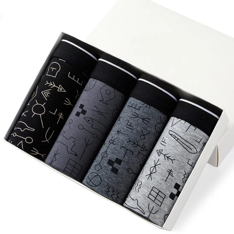4 pezzi mutandine da uomo pantaloncini Sexy biancheria intima di cotone boxer traspiranti maschili boxer solidi mutande di marca