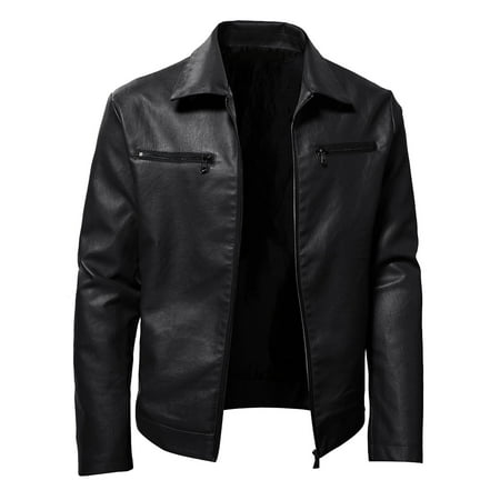 JIKNTTR Leather Jackets For Men Fashion Autumn Winter Leather Jacket Warm Coat Jacket Solid Color Long Sleeve Double Zipper Pocket Coat Zip Up Motorcycle Jacket Coats