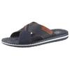 Pantolette RIEKER, Herren, Gr. 40, blau (navy), Leder, Lederimitat, kontrastfarbene Details, sportlich, Schuhe, Sommerschuh, Schlappen, Poolslides, mit Kontraststeppung, Topseller