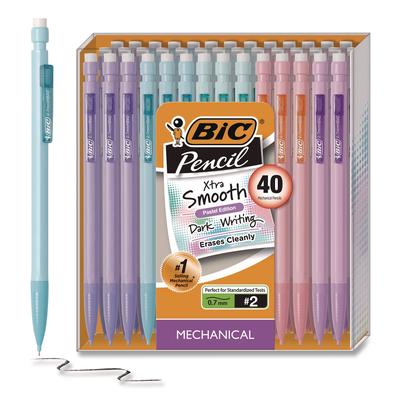 BIC Xtra Smooth Mechanical Pencil, HB #2 Black Lead, Assorted Pastel Color Barrels, 40/Pack (BICMP40TXBLK)