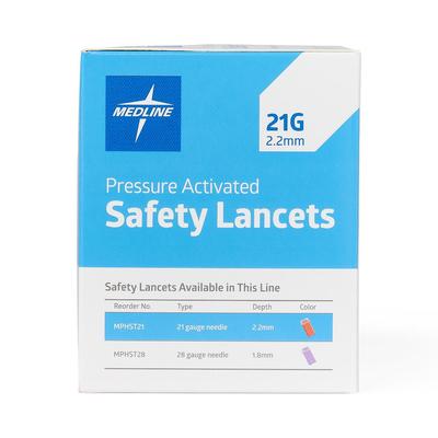 Medline Sterile Safety Lancet with Pressure Activation, 21G x 2.2 mm, 2000/CS (MPHST21)