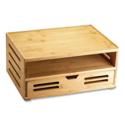 Officemate Bamboo Stackable Document Organizer with Drawer, 2 Sections, Letter Size Files, 14.09" x 10.08" x 7.7", Brown (OIC71005)