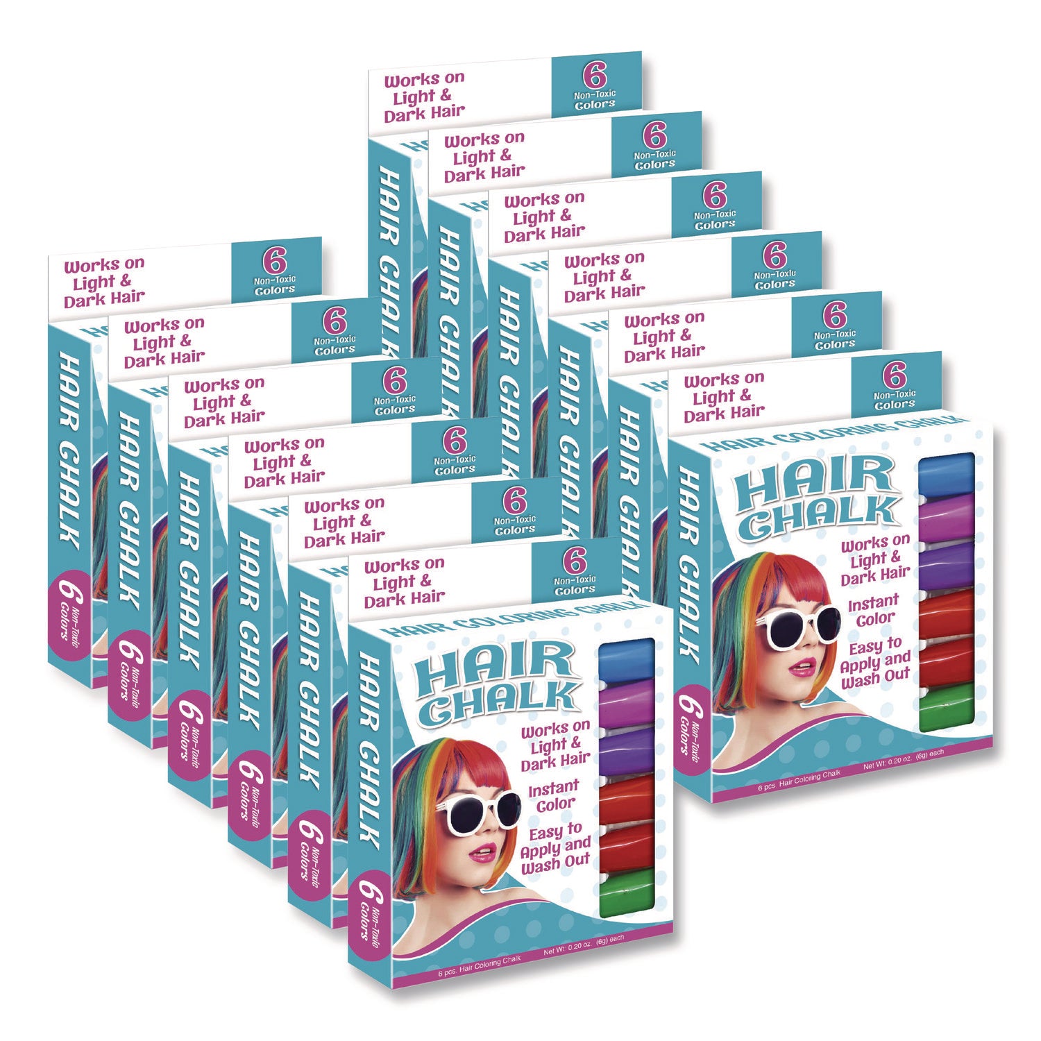 TPG Creations Hair Chalk, Assorted Colors, 6/Pack, 12 Packs/Carton (TPG68212)