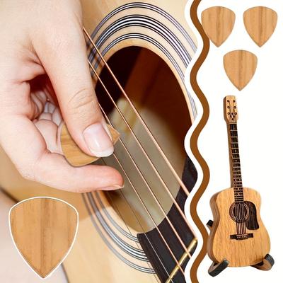 TEMU Vintage-style Wooden Guitar Pick Holder With 3 Picks - Ginger Yellow, Musical Instrument Accessory