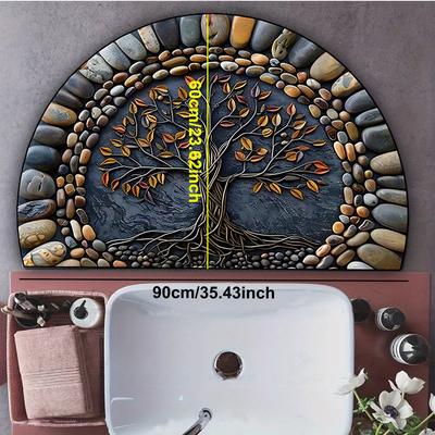 TEMU 1pc Tree Of Life Welcome Mat, Washable, Anti-slip, With Silicone Backing, Made Of Polyester, Machine Washable, For Porch/living Room/bedroom/office And Outdoor Decoration Image