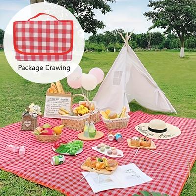TEMU 1pc Large, Foldable, Portable Picnic Blanket - Yellow & White Checkered, Durable Polyester, Ideal For Camping & Outdoor Gatherings, Camping Essentials|checkered Pattern|durable Knit Image