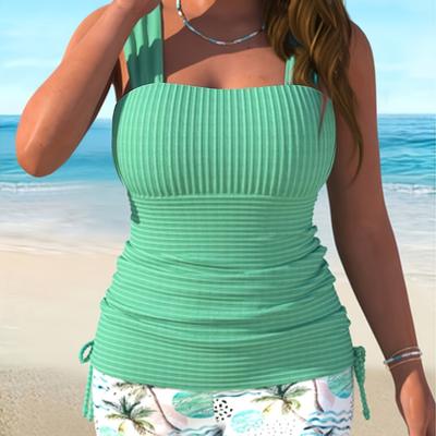 TEMU Women's Plus Size Tankini Set, , High Stretch Knit Fabric, 95% Polyester 5% Elastane, Random Print, 195 G/mÂ², Beachwear Swimwear