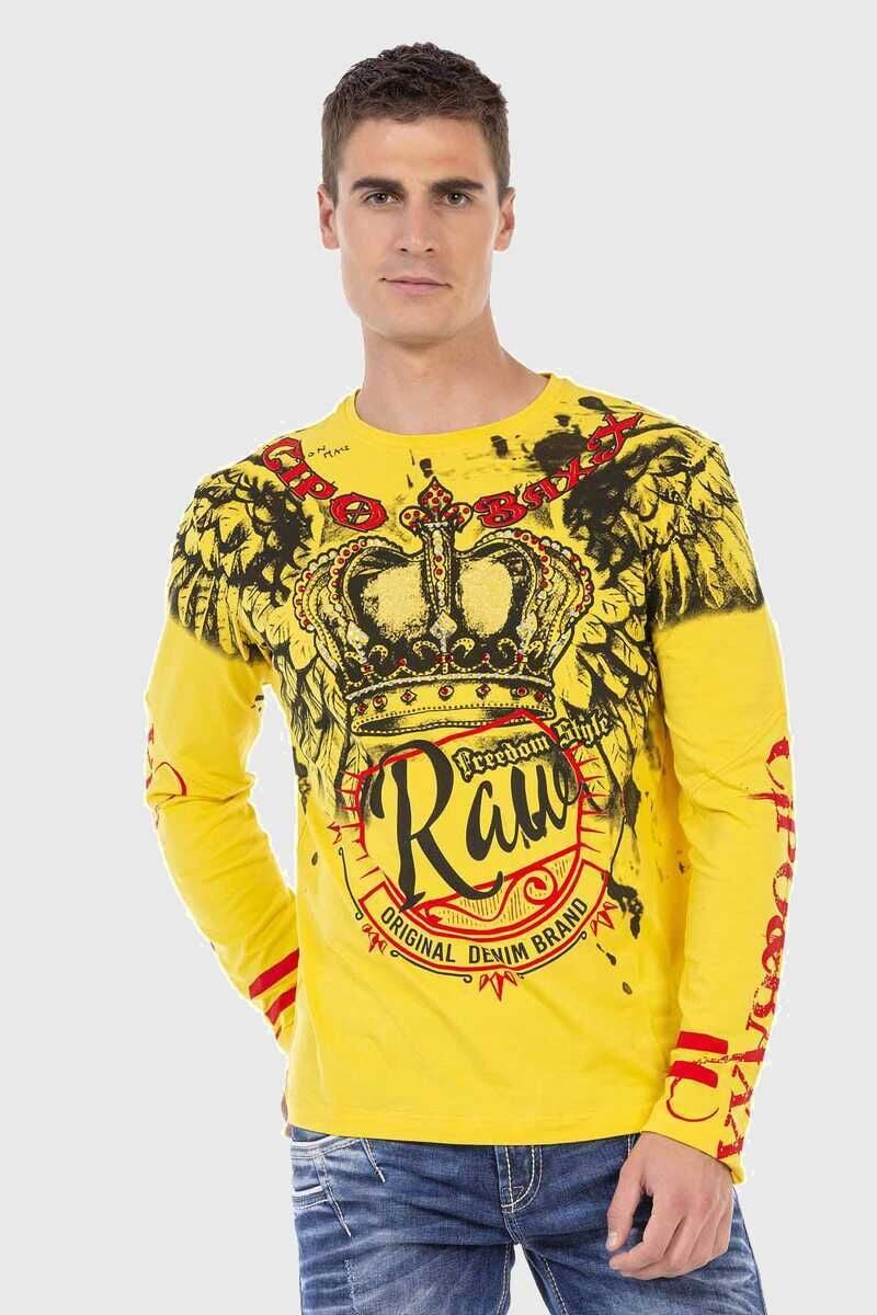 T-Shirt CIPO & BAXX "Sweatshirts", Damen, Gr. M, gelb, 95% Baumwolle, 5% Elasthan, bedruckt, regular fit, Shirts T-Shirt, mit coolem Print