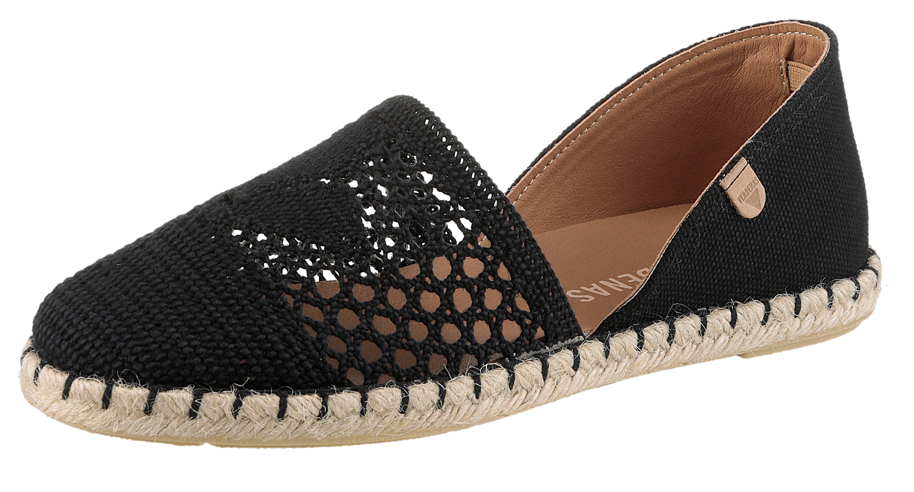 Espadrille VERBENAS "Carmen Crochet-Lino Paris", Damen, Gr. 39, schwarz, Textil, Schuhe Espadrille, Slipper, Sommerschuh, Strandschuh im Häkel-Look