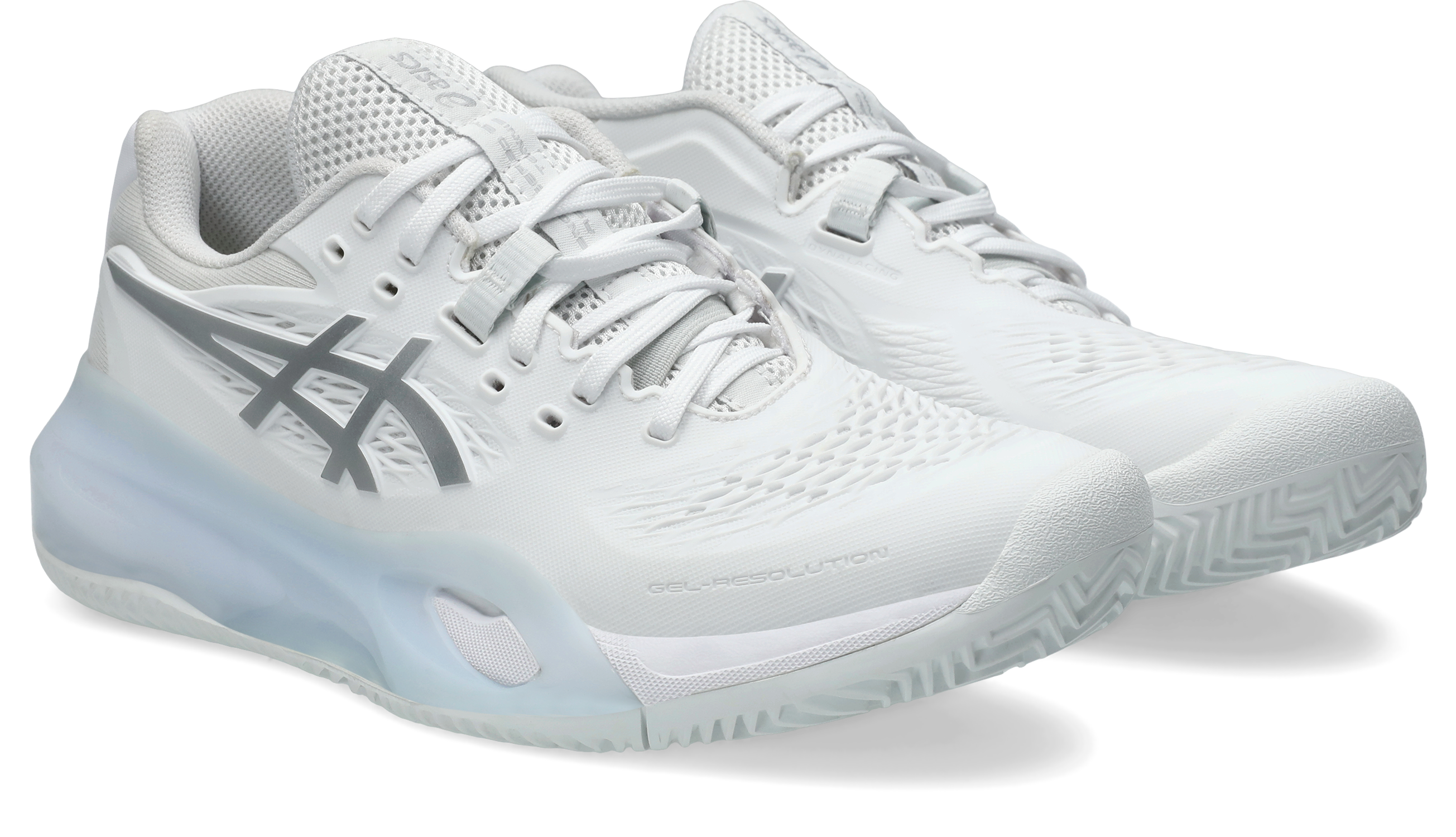 Tennisschuh ASICS "GEL-RESOLUTION X CLAY", Damen, Gr. 40, weiß (weiß, pure silber), Synthetik, Textil, Schuhe, für Sandplätze