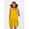 Jerseykleid FRESHLIONS "Penelope", Damen, Gr. M, EURO-Größen, gelb, 100% Baumwolle, unifarben, casual, kurz, V-Ausschnitt, ohne Ärmel, Kleider, mit klassischem V-Ausschnitt