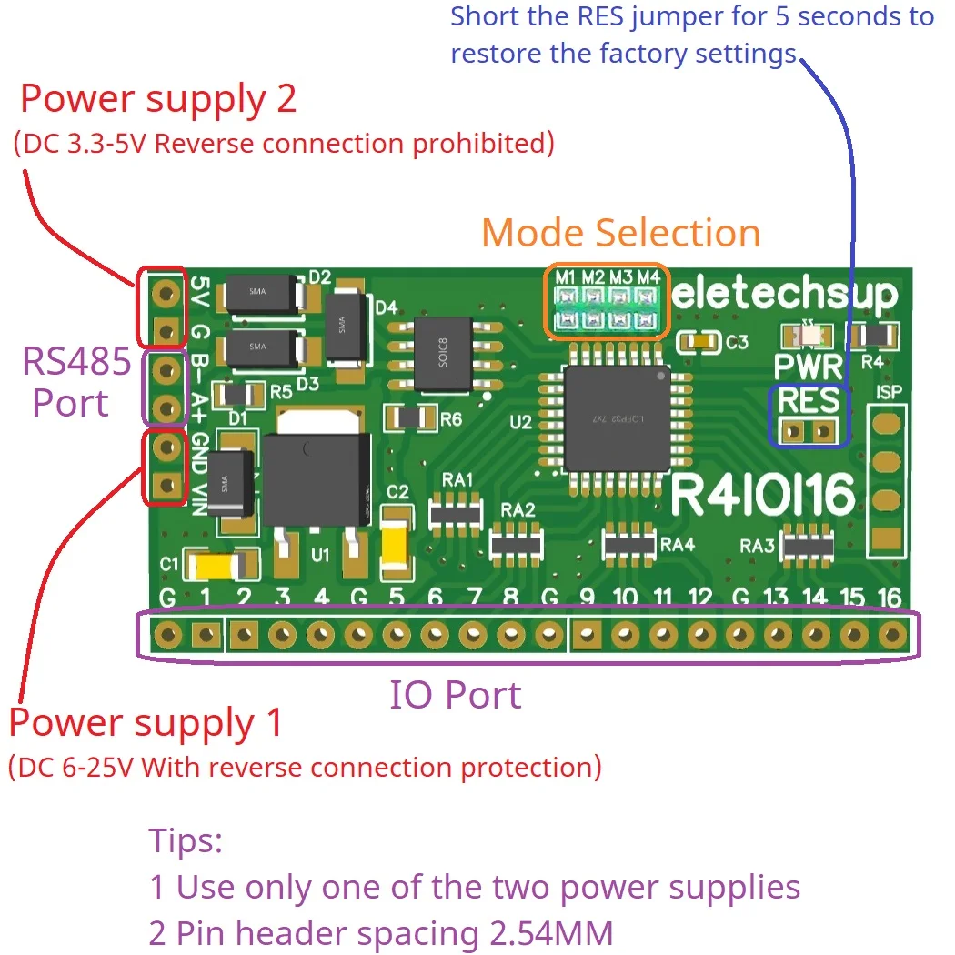 Modbus Rtu Digital IO RS485 2,54 mm Pin Core Board für Arduino ESP32 ESP8266 PLC Smart Home 16DI/16DO/8DI-8DO/4DI-12DO/12DI-4DO Image