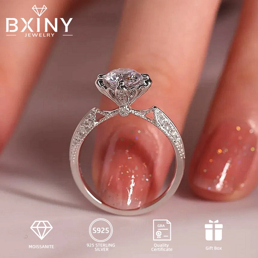 BXINY Luxus 1 Karat Moissanit Ringe 100% S925 Silber D Farbe Labor Diamant für Frauen Hochzeit Band Geschenk Edlen Schmuck GRA zertifiziert Image