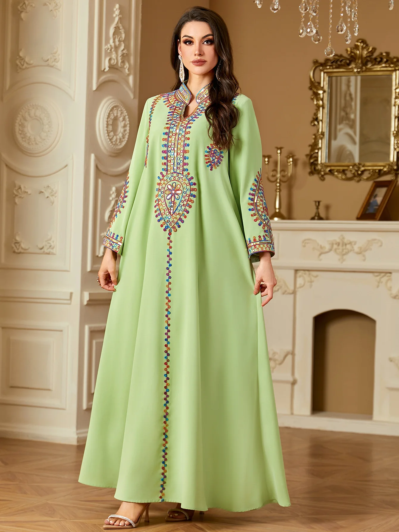 Eid Muslimisches Stickerei-Kleid für Frauen, Abaya, Party, lange Kleider, Kaftan-Robe, Jalabiya, Ramadan, Marokko, Dubai, 2025, Vestidos Largos Image