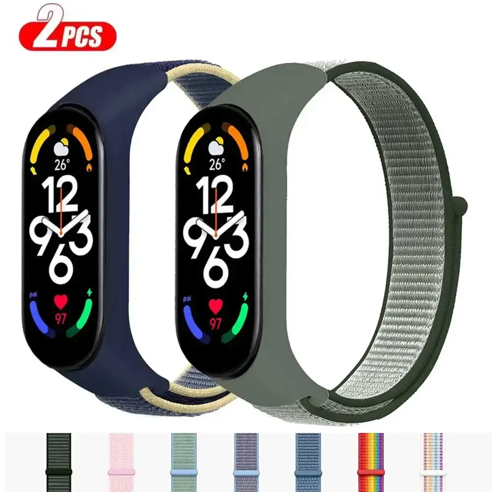 2PCS Nylon schleife Mi band 4 5 6 Strap Ersatz Weiche Einstellbare Handgelenk Armband Pulsera Für Xiaomi Mi band 3 4 5 6 7 Armband Image