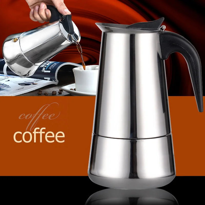 2/4/6/9 Tassen Edelstahl Kaffeemaschine Topf Moka Topf für Home Espresso Maker Tassen Latte Percolator Herd Top Espresso Töpfe