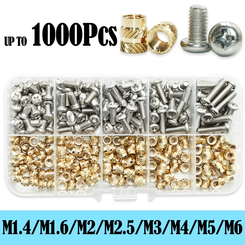 Messing-Einsatzmutter und Edelstahl-Schraubensatz M2 M3 M4 Gewinde Heat Set Einsätze Drucken 3D-Kupfer-Heißschmelzmuttern Maschinenschraube Image