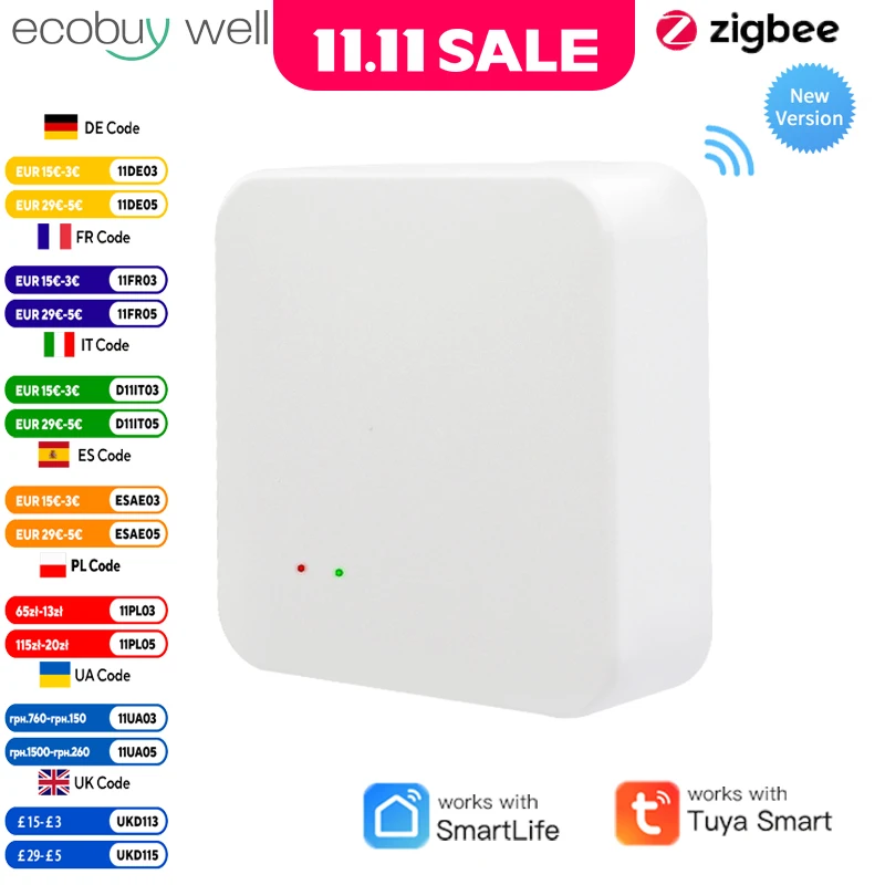 Tuya Zigbee 3.0 Gateway Hub Smart Home Wireless Bridge Smart Life APP Fernbedienung Automatisierungsgerät Funktioniert mit Alexa Google Image