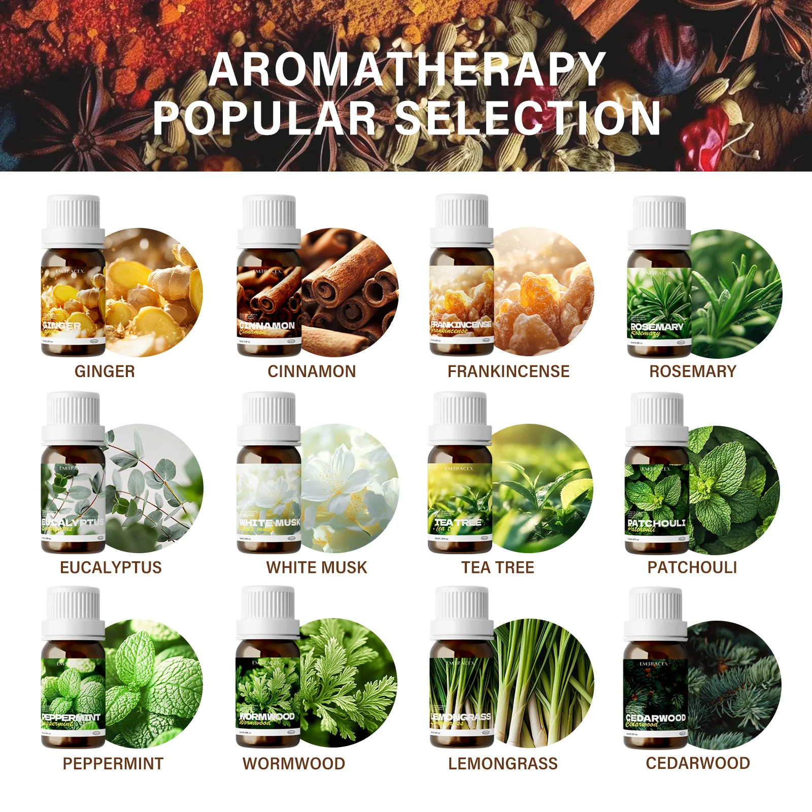 12 natürliche ätherische Pflanzenöle, hochwertige ätherische Öle, häusliche Pflege, ätherische Öle für die Herstellung von Diffusor, Haut, Kerzen und Autos Image