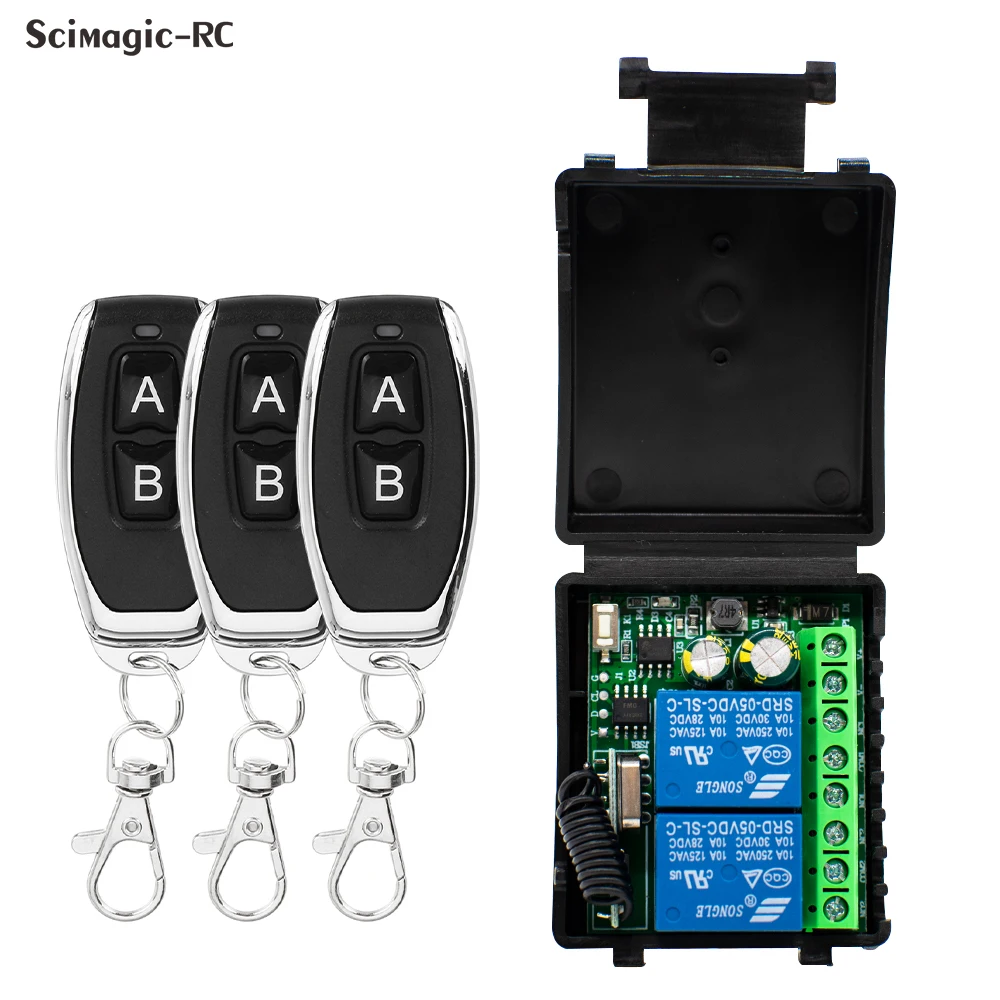 DC 12 V 24 V AC 220 V RF433 Fernbedienung Schalter Relais 2 Kanäle Multifunktions Empfänger Modul Garage Vorhang motor Licht Steuerung Image