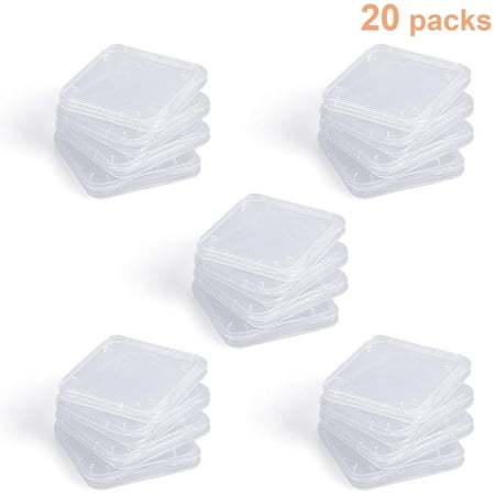 WOVTE SD Card Holder Plastic SD MMC SDHC PRO Duo Memory Card case Holder Jewelery Case Transparent White Pack of 20