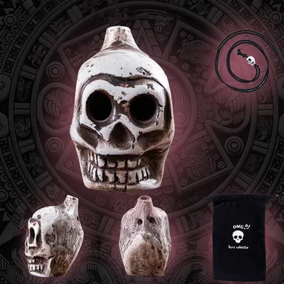 Aztec Skull Whistle, Creepy Loud Human Scream War Death Whistle, High Decibels Sounding Aztec Whistle for Halloween Gift