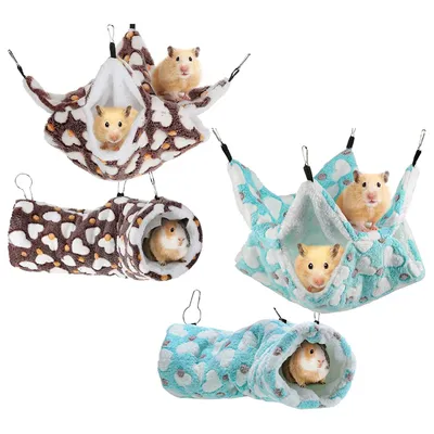 2pcs Set Hamster Hammock + Tunnel Toy for Small Animal Hanging Warm Bed House Cage Accessories for Sugar Glider Squirrel Hamster