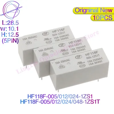 10Pcs/lot Power Relay HF118F-005-1ZS1T HF118F-012-1ZS1T HF118F-024-1ZS1T 5Pin 10A Power Relays 5V