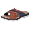 Pantolette RIEKER, Herren, Gr. 43, braun (cognac, denim), Leder, Textil, casual, Schuhe, Sommerschuh, Strandschuh, Hausschuh mit weicher Innensohle