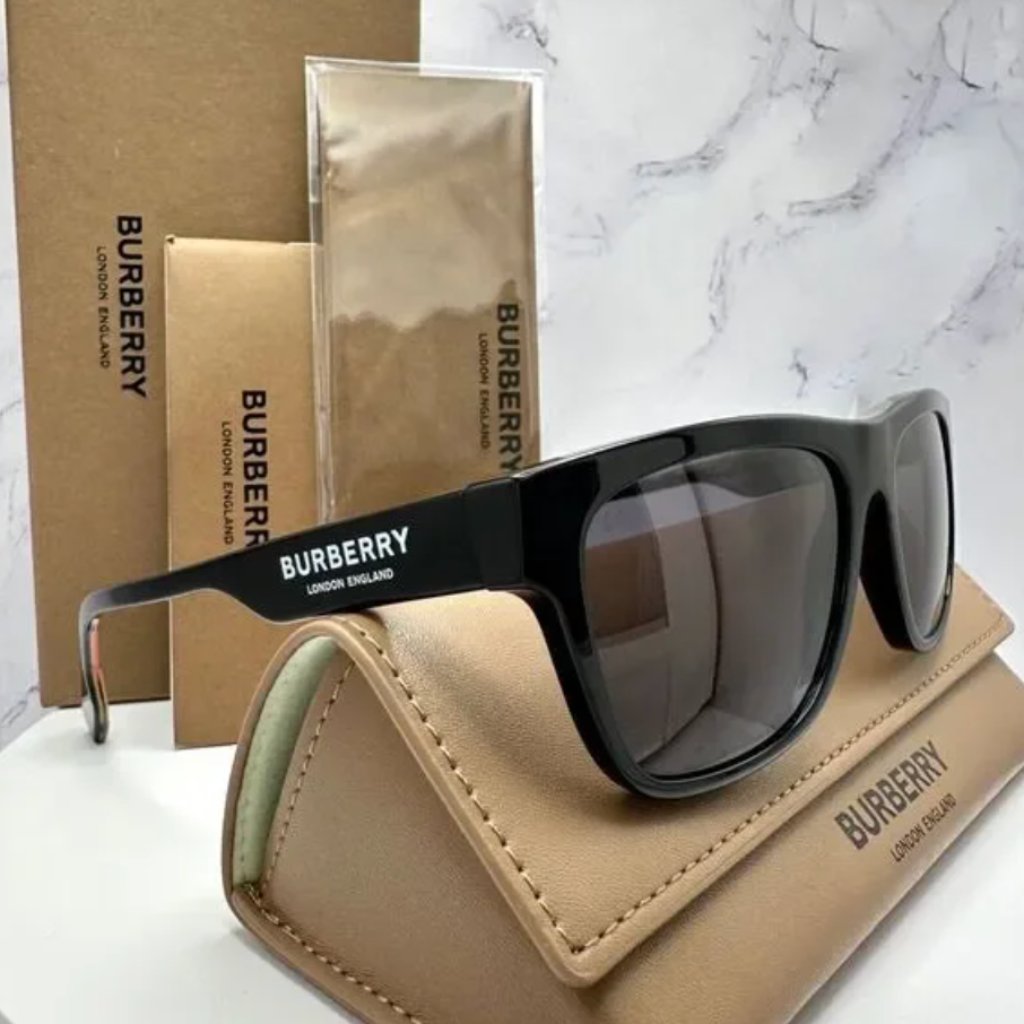 Burberry Accessories | Burberry Sunglasses Black Polarized Square White Logo Solid Checkere | Color: Black/Brown | Size: 56-17-145