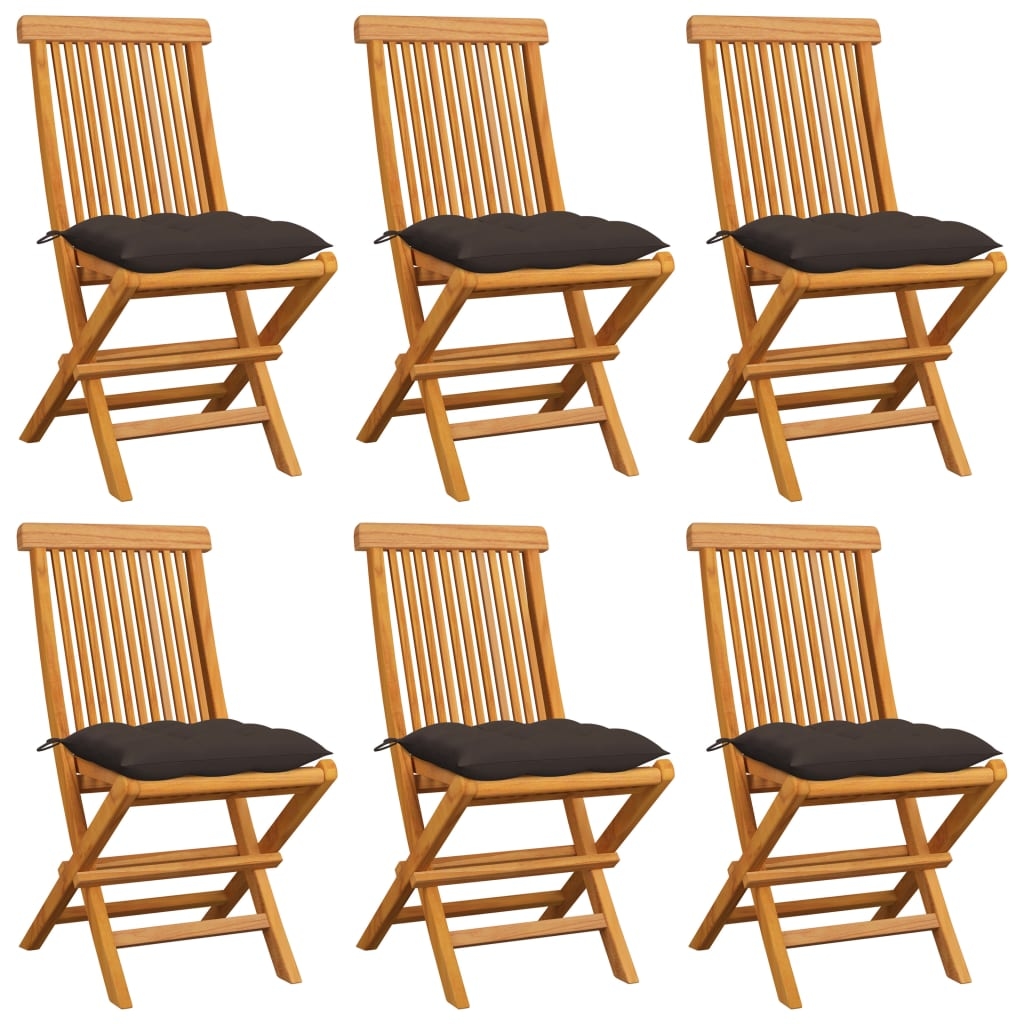 vidaXL Gartenstühle mit Taupe Kissen 6 Stk. Massivholz Teak Image