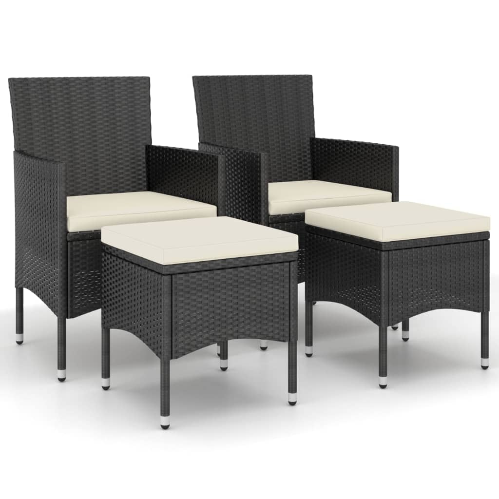 vidaXL 4-tlg. Gartenstuhl und Hocker Set Poly Rattan Schwarz Image