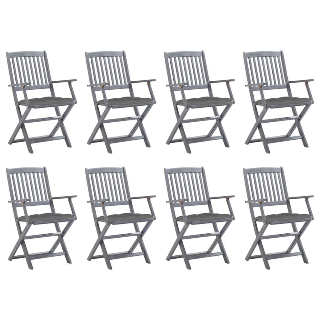 vidaXL Klappbare Gartenstühle 8 Stk. mit Kissen Massivholz Akazie Image