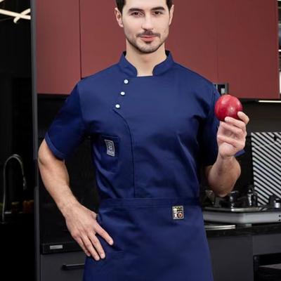 TEMU Men's Chef Coat, Skinny Solid Short Sleeve Stand Collar Coat For Kitchen Baking In Restaurant