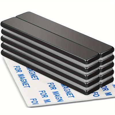 TEMU 4/20pcs F60x10x3mm Large Black Epoxy Coated Neodymium Bar Magnets - Waterproof, Wear-resistant, And High-performance Magnets With Double-sided Adhesive - Ideal For Tools, Kitchen, Office, Garage Image