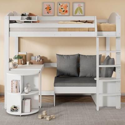 Abrihome - Hochbett für Kinder,Multifunktionales Kinderbett, mit eine Leiter, mit ausziehbarem