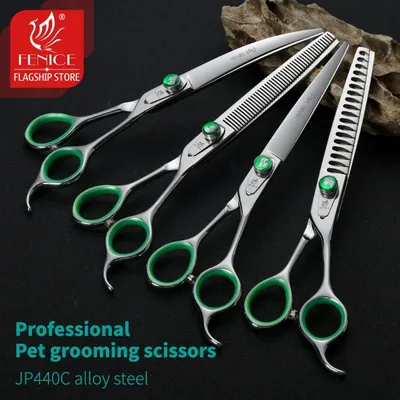 Fenice Professional 7.0/8,0 Zoll grüne Hunde pflege Schere Set jp440c Schneiden gebogene Ausdünnung Image