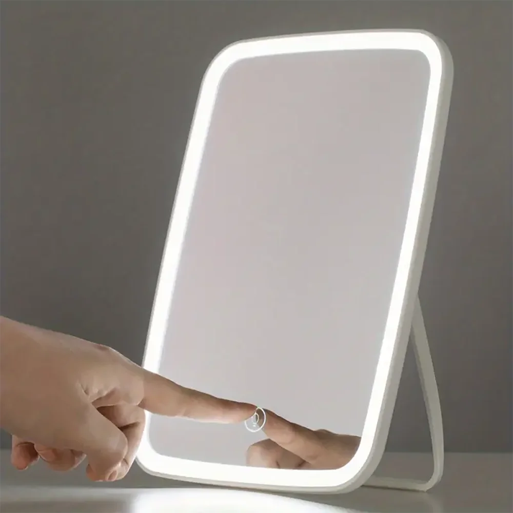LED-Make-up-Spiegel mit Ständer, zusammenklappbarer, kompakter, quadratischer Reise-Kosmetikspiegel mit 3-Farben-Lichtern, tragbare Handgeschenke Image