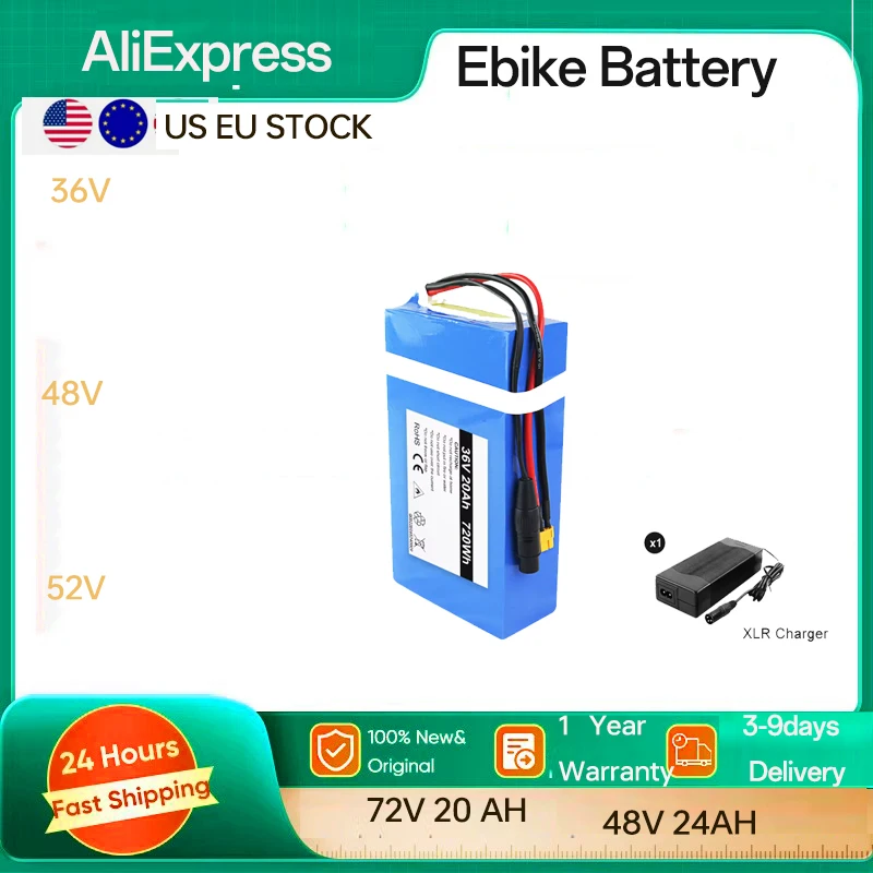 48V 24Ah 60V 72V Ebike Akku 36V 20AH Elektrofahrrad Escooter 18650 Akku 500W 750W 1000W 1500W 1800W 2000W 3000W Image