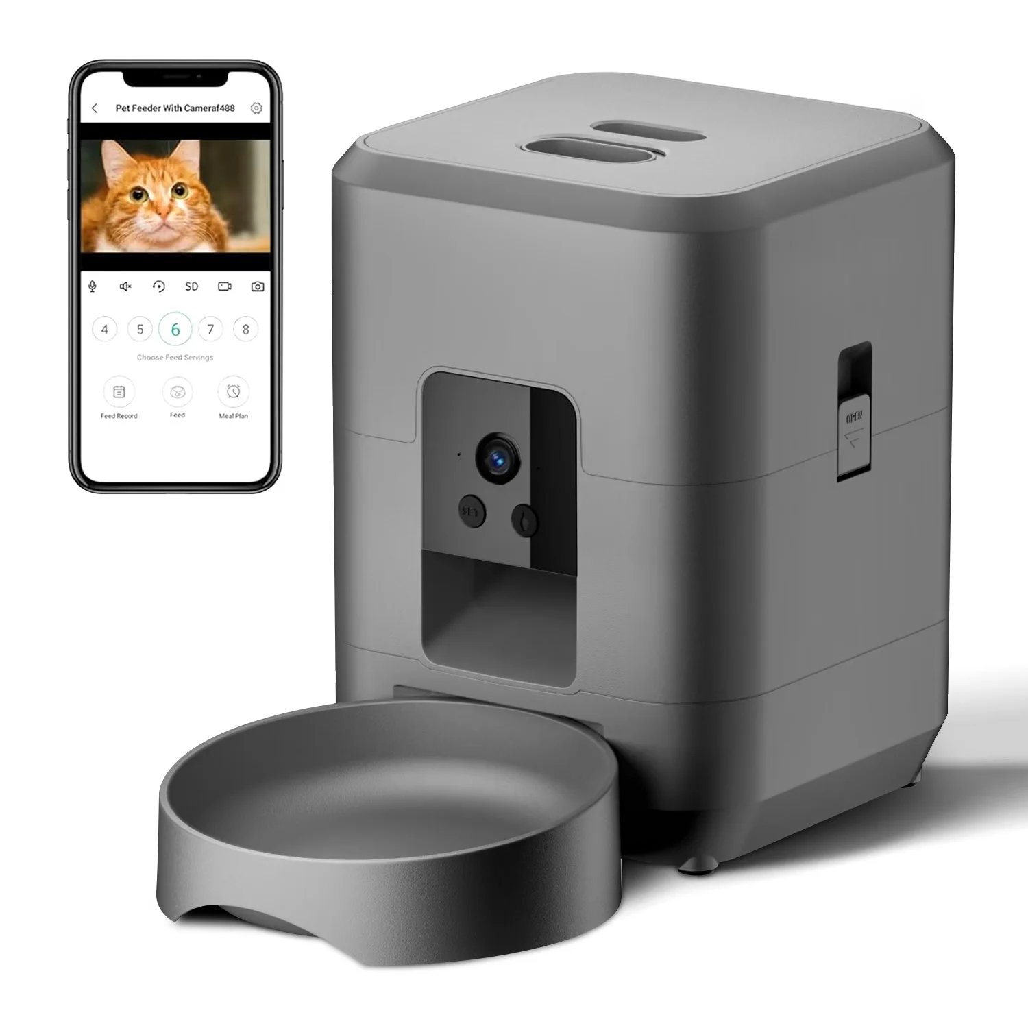 2L mit automatischem Video-Katzenfutterautomat, intelligente zeitgesteuerte und quantitative Futternapf für Katzen, Hunde und Haustiere, gesteuert über die APP Image