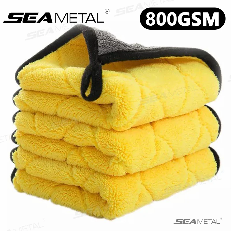 SEAMETAL Car Cleaning Towel 800GSM Coral Fleece Car Wash Towels Super Absorbent Double-sided Thick Motorcycle Cleaning Cloth Image