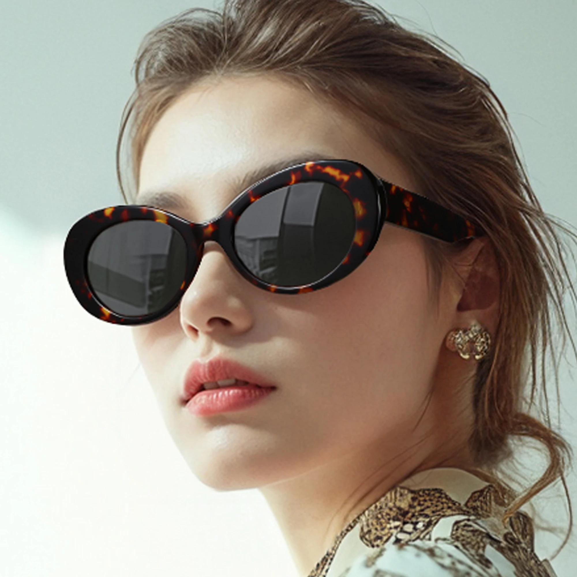 ZENOTTIC Retro ovale handgemachte Acetat polarisierte Sonnenbrille UV400 Schutzsonnenbrille für Damen Geschenk Urlaub Image