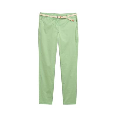 TOM TAILOR Damen Slim Chino Hose mit Gürtel, grün, Uni, Gr. 44/30 Image