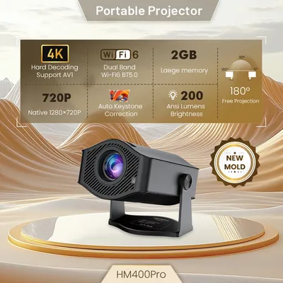 Android 11 HM400 Pro Projektor Lichtquelle LED-Anzeige Großer Bildschirm Dual Wi-Fi6 BT5.2 720P Image