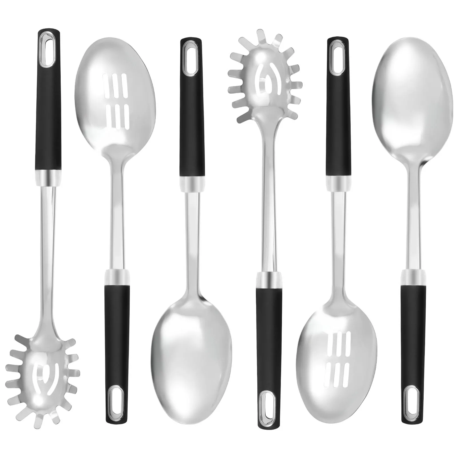 3/6Pcs Edelstahl Servierlöffel Set mit Schlitz Löffel Solide Löffel und Spaghetti Löffel Geschirr Servierlöffel küche Werkzeuge Image