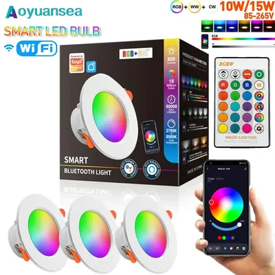 Aoyuansea Dimmbare 10W 15W 85-265V LED Downlight Telefon Steuerung RGBCW Nachtlicht Smart Home Leuchte BlueTooth Lampe Arbeit mit Alexa Google Home Schnelle Lieferung 6-9 Tageslieferung Kostenloser