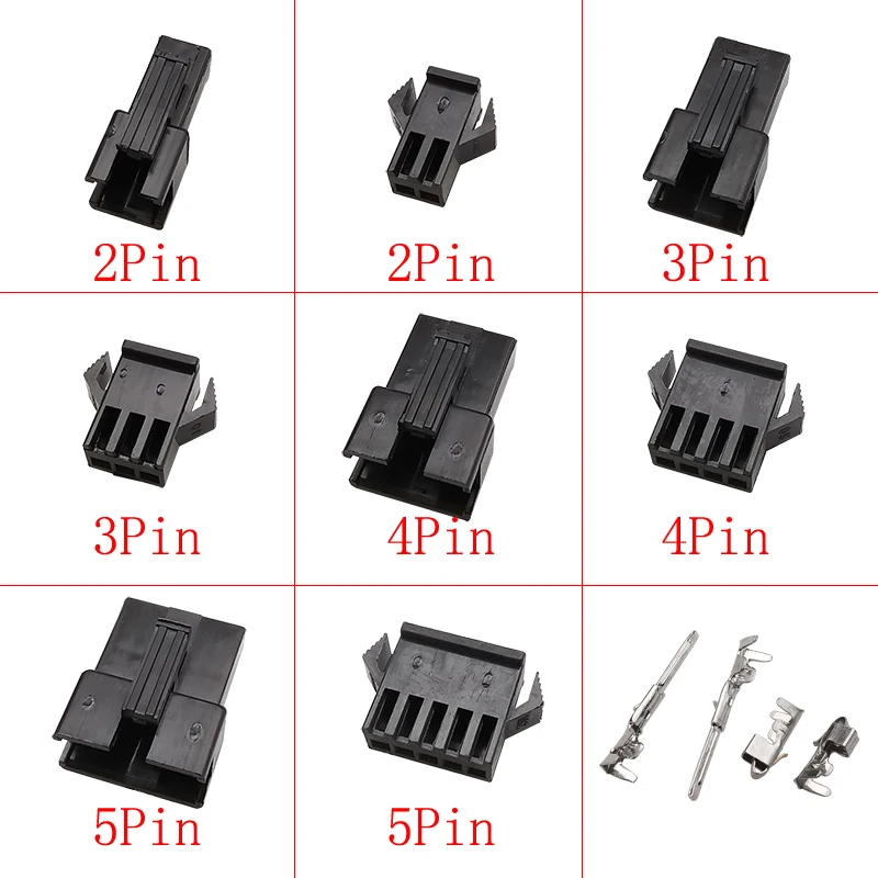 Schwarz JST SM 2,54mm Pitch 2/3/4/5 Pin Stecker Buchse Gehäuse Draht Anschlüsse Kunststoff Shell SM2,54 Crimp Pin Terminals Image