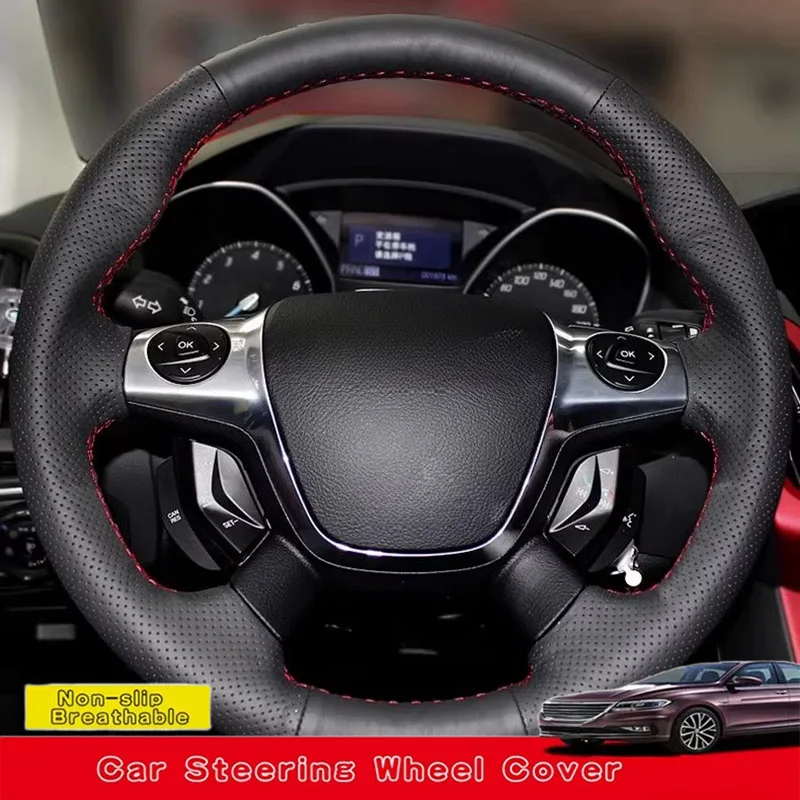 Maßgeschneiderte Mikrofaser-Leder-Auto-Lenkradabdeckung für Ford Focus 3 2012, C-MAX 2011 KUGA Escape 2013–2016, Autozubehör Image